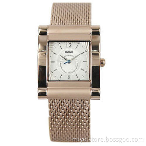 Branded Ladies' Watch in Stainless Steel Case and Mesh Band, Rose Cold Color